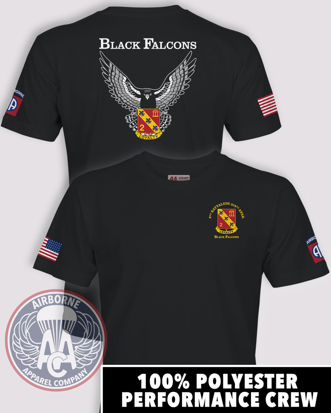 2-319th Airborne Field Artillery Regiment (AFAR) Black Falcons Dri-Fit Performance Shirt