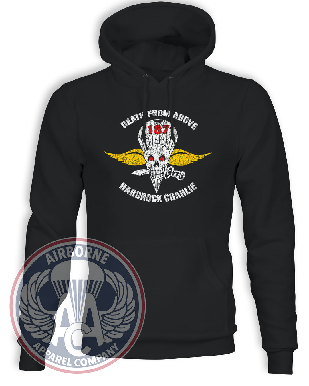 1-187th Hardrock Charlie Death From Above Hoodie, Black, front view