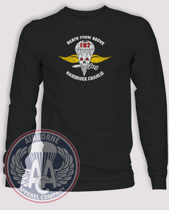 1-187th Hardrock Charlie Death From Above Long Sleeve T-Shirt, Black, front view