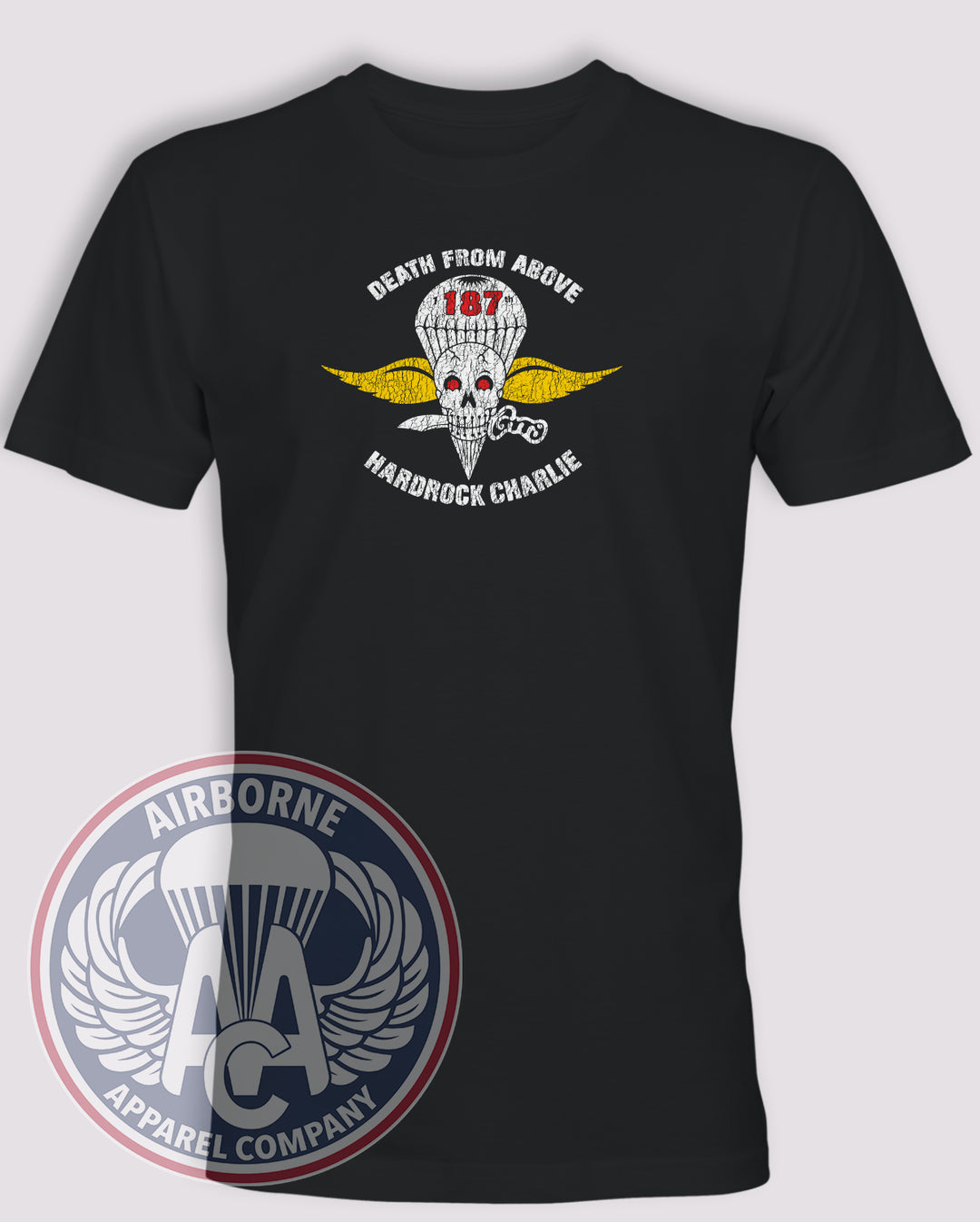 1-187th Hardrock Charlie Death From Above T-Shirt, Black, front view