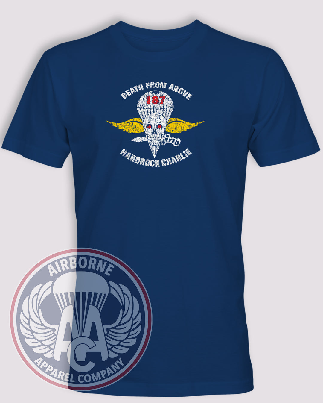 1-187th Hardrock Charlie Death From Above T-Shirt, Cool Blue, front view