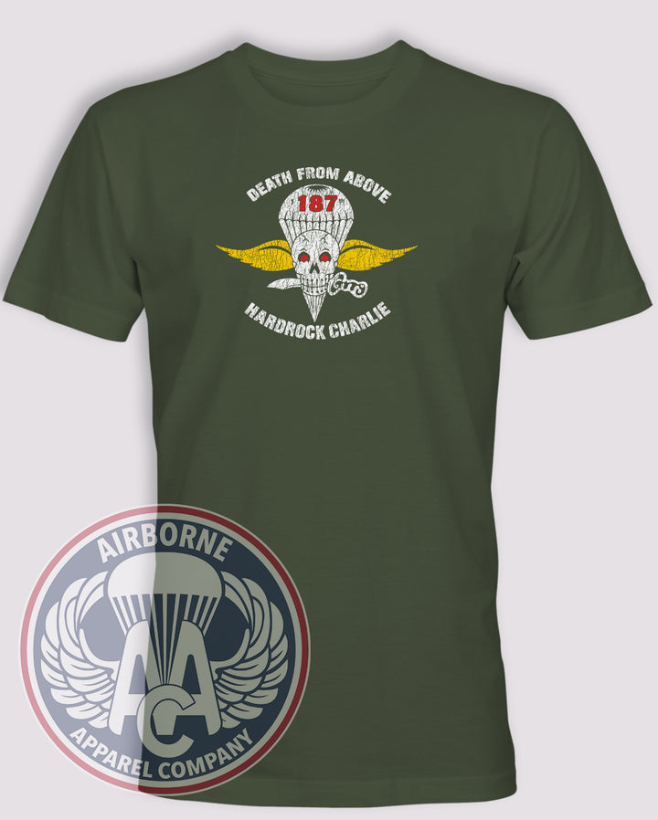 1-187th Hardrock Charlie Death From Above T-Shirt, OD Green, front view