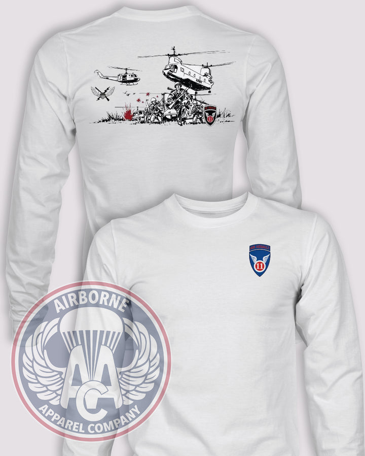 11th Air Assault Commemorative Long-Sleeve T-Shirt, White, front and back views