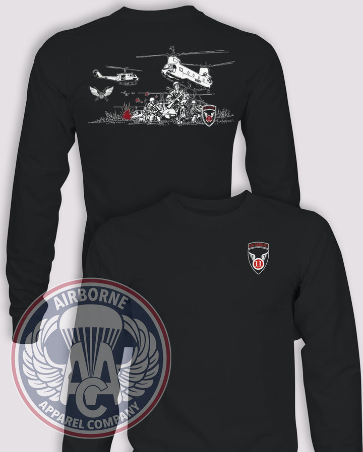11th Air Assault Commemorative Long-Sleeve T-Shirt, Black, front and back views