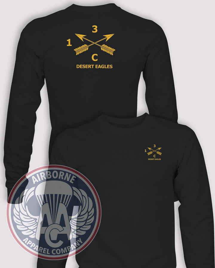 1-3rd Special Forces Group Guidon Long-Sleeve T-Shirt, Black, CHARLIE, front and back views