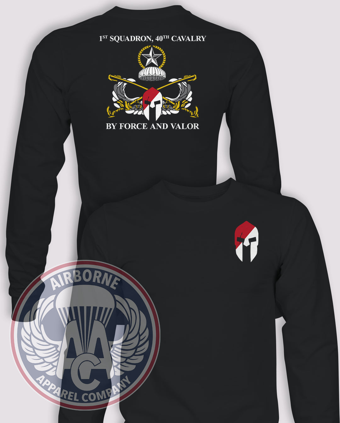 1-40th Cavalry Squadron Long-Sleeve T-Shirt, Black, front and back views