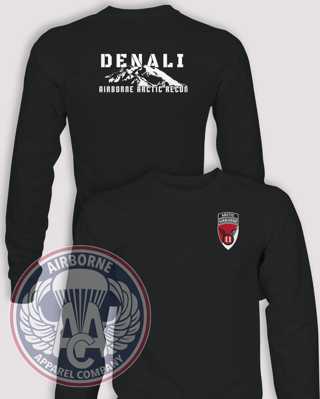 1-40th Cavalry Squadron Denali (11th ABN) Long-Sleeve T-Shirt, Black, front and back views