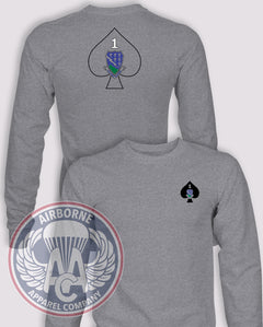 1-506th Infantry Regiment Long-Sleeve T-Shirt, Heather Grey, front and back views