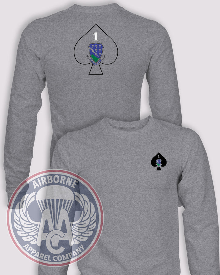 1-506th Infantry Regiment Long-Sleeve T-Shirt, Heather Grey, front and back views