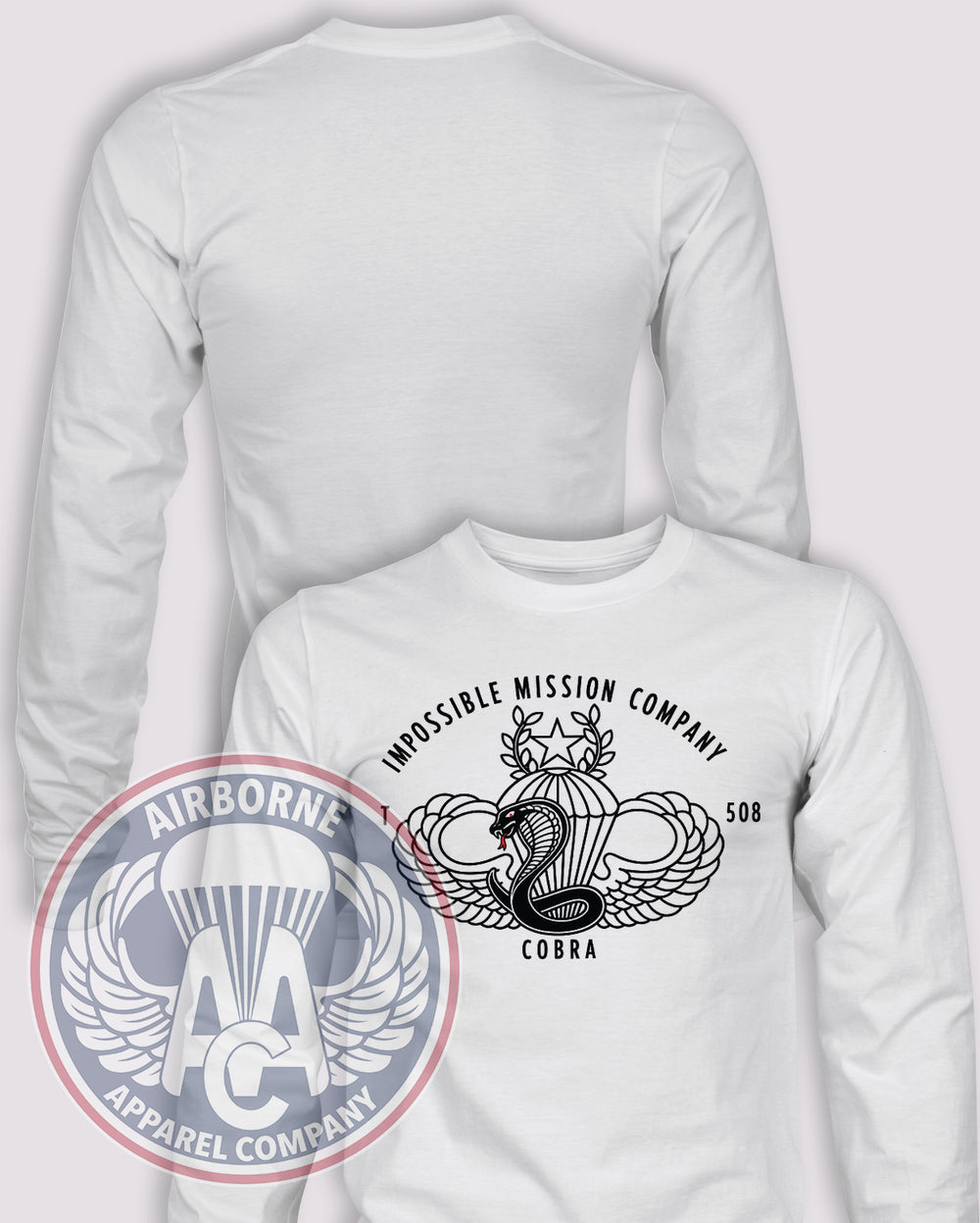 1-508 C Co Impossible Mission Company reproduction Long Sleeve T-shirt — White — front print, blank back and sleeves