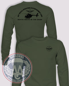 160th SOAR (A) MH-6 Long-Sleeve T-Shirt, OD Green, front and back views