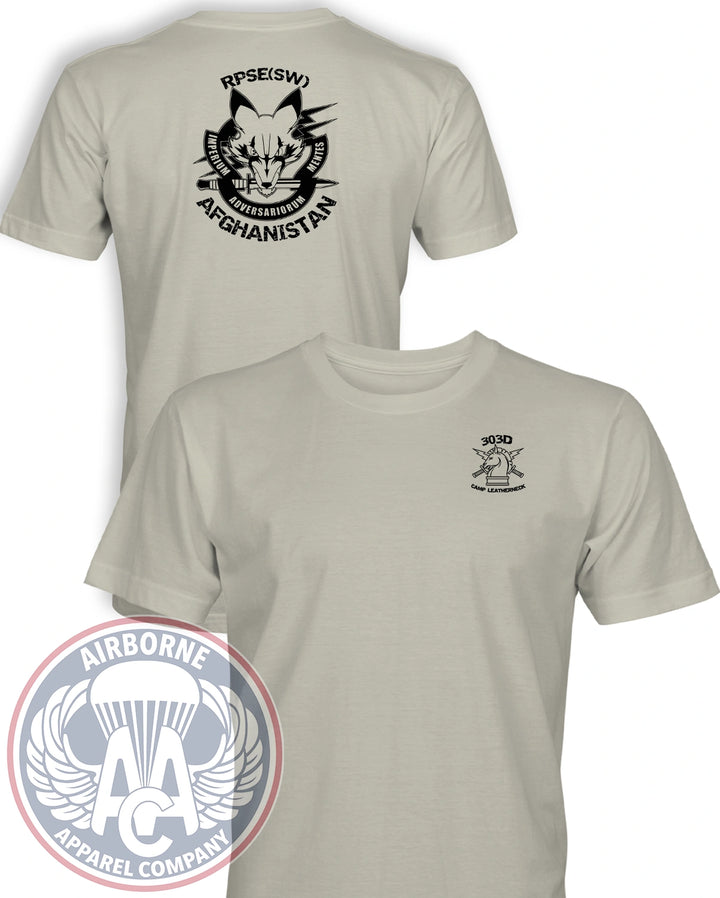 16th PSYOP Battalion 303 TPCO Reproduction T-shirt in Sand, front and back views