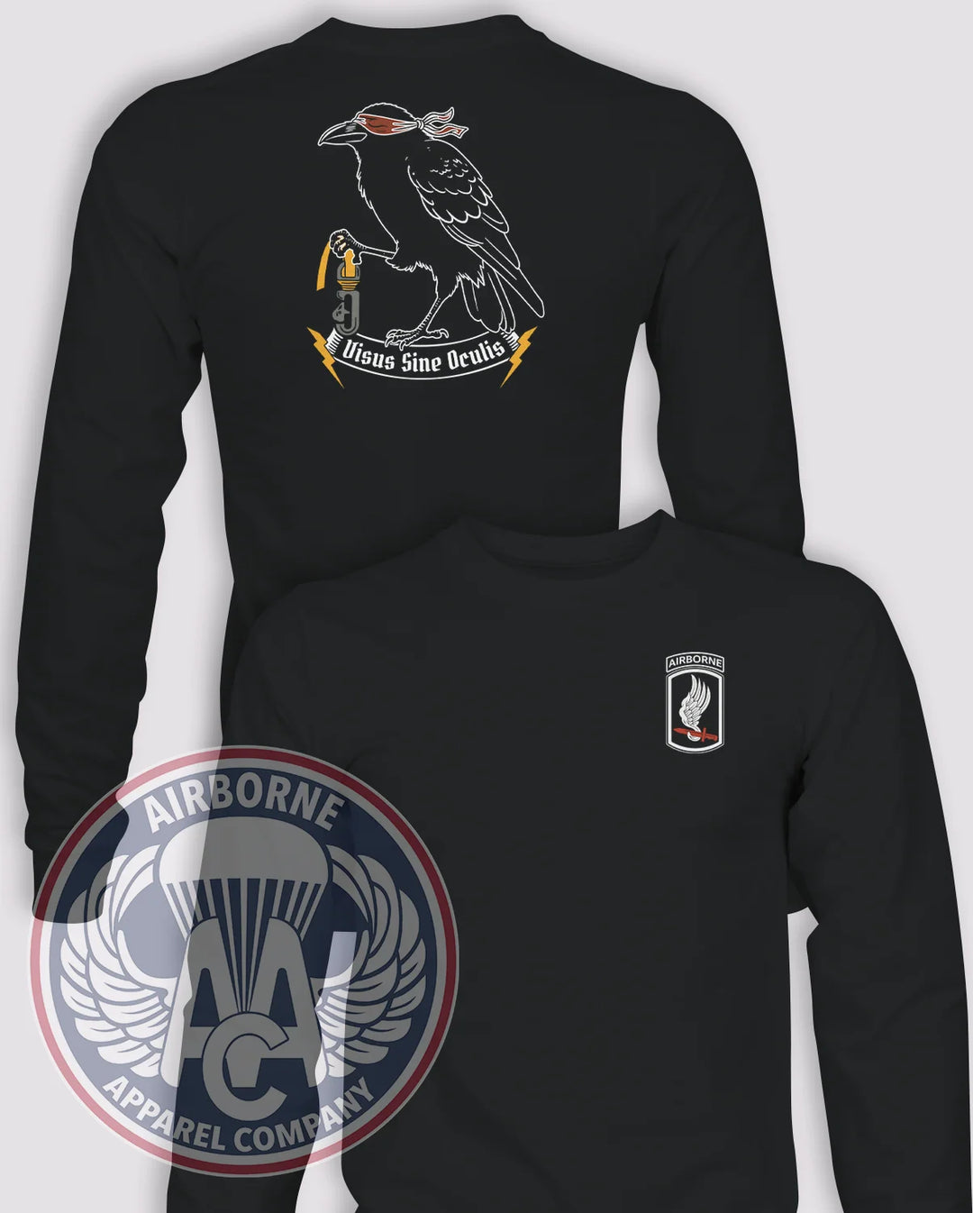 173rd MICO EW PLT Long-Sleeve T-Shirt, Black, front and back views