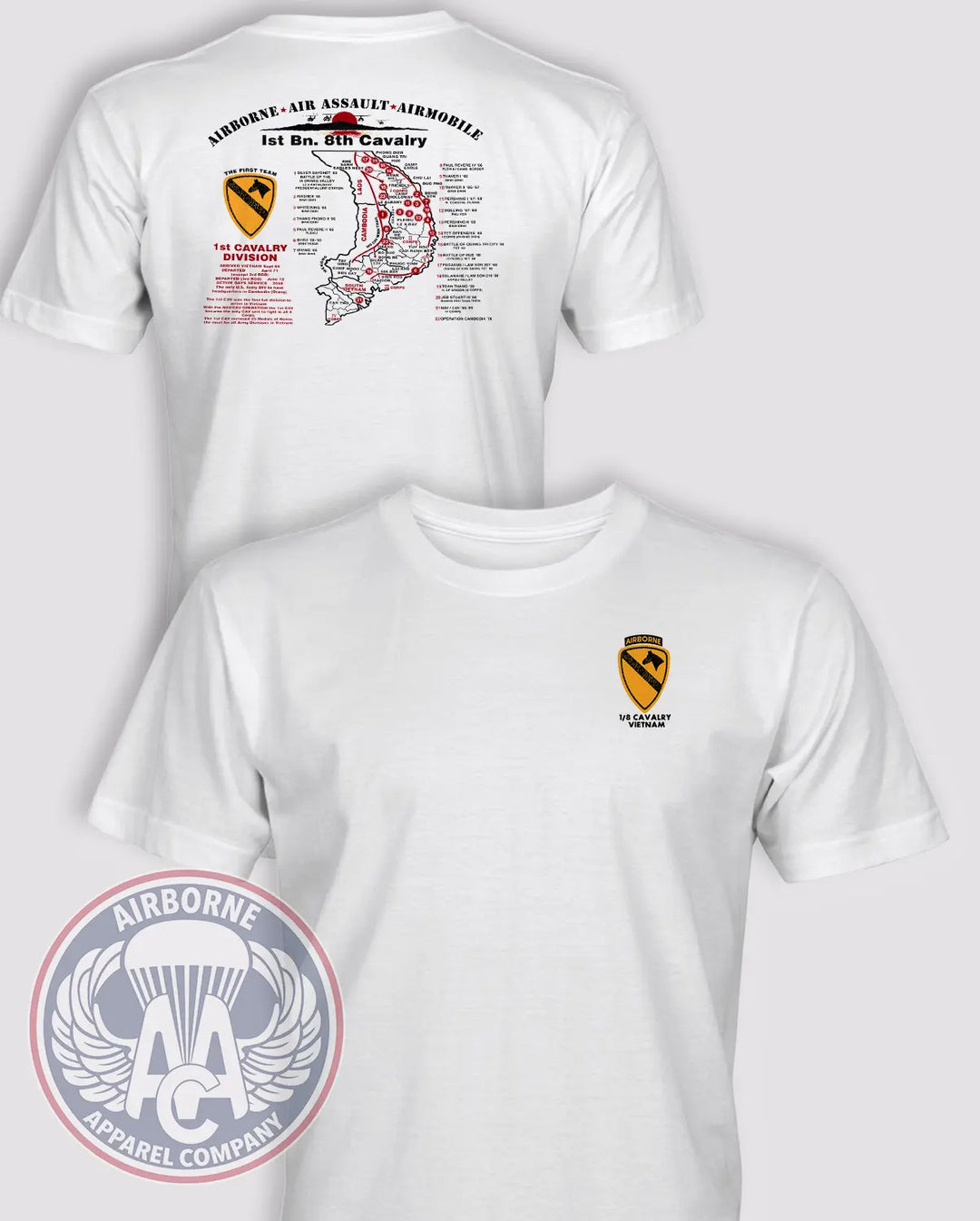 1st Battalion Airborne 8th Cavalry Regiment Vietnam reproduction T-shirt front and back