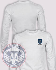 19th Special Forces Group Flash Long Sleeve T-shirt – White – 19SFG-001; front print, blank back and sleeves
