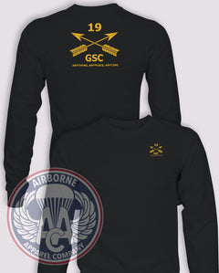 19th Special Forces Group (A) - Group Support Company Guidon Long-Sleeve T-Shirt, Black, front and back views