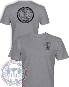 1st PSYOP Battalion A co Detachment 1A40 Reproduction T-shirt in Heather Gray, front and back views