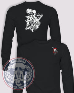 1st PSYOP Battalion Charlie Company Long-Sleeve T-Shirt Reproduction, Black, front and back views
