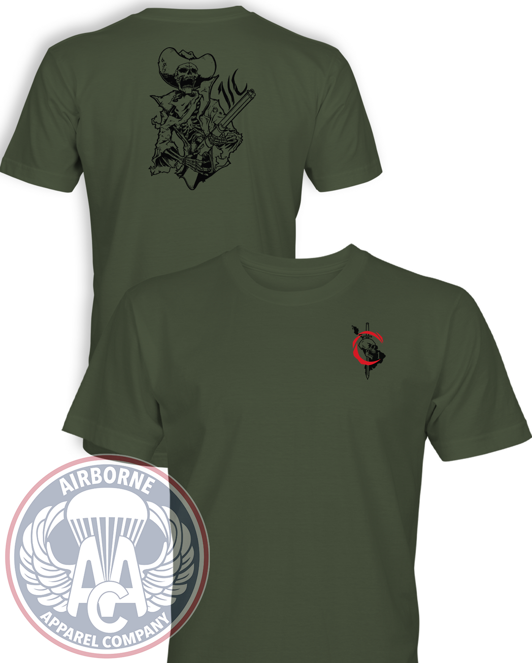 1st PSYOP Battalion Charlie Company Reproduction T-shirt in Olive Drab, front and back views