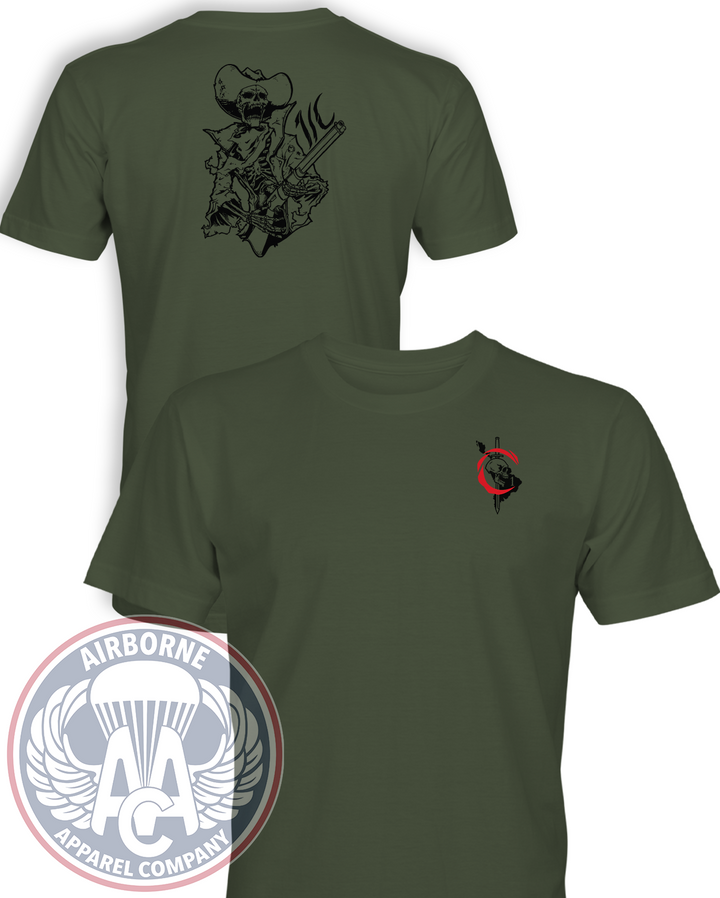 1st PSYOP Battalion Charlie Company Reproduction T-shirt in Olive Drab, front and back views