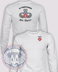 20th Engineer Brigade Get There Long-Sleeve T-Shirt, White, front and back views