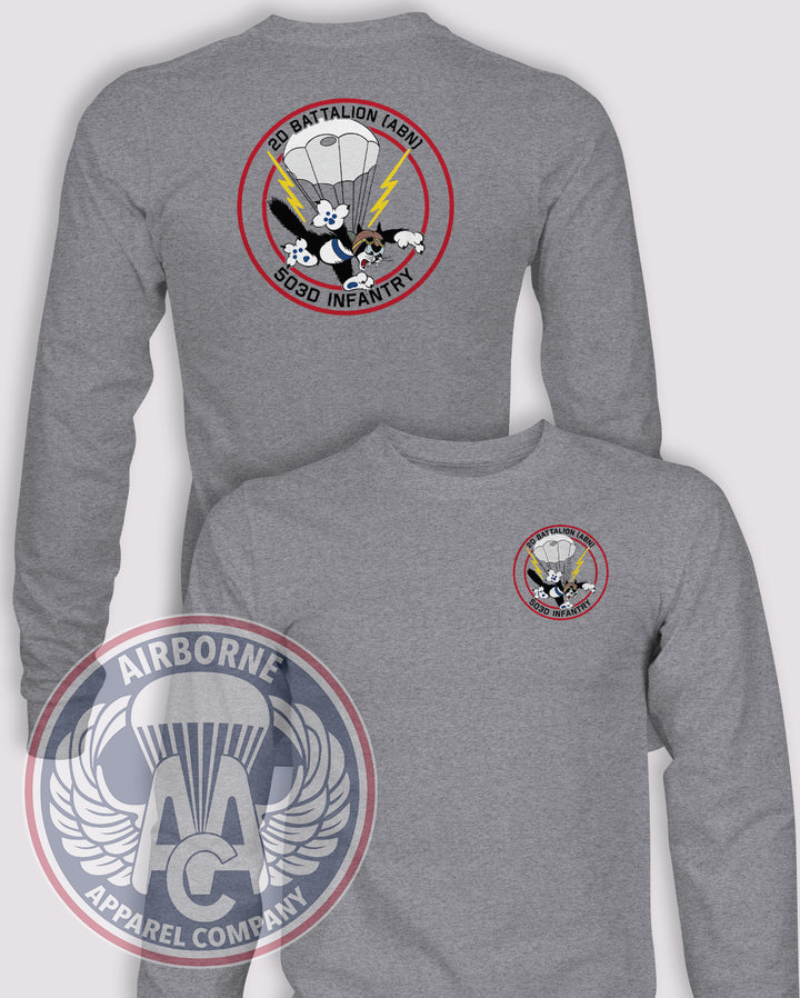 2-503 Infantry Regiment Long-Sleeve T-Shirt, Heather Grey, front and back views