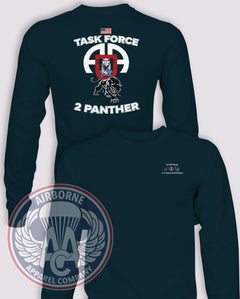 2/505 PIR Task Force 2 Panther GWOT-Era Long-Sleeve T-Shirt, Navy, front and back views