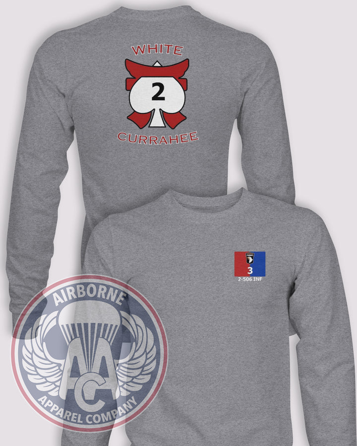 2-506th Infantry Regiment Long-Sleeve T-Shirt, Heather Grey, front and back views