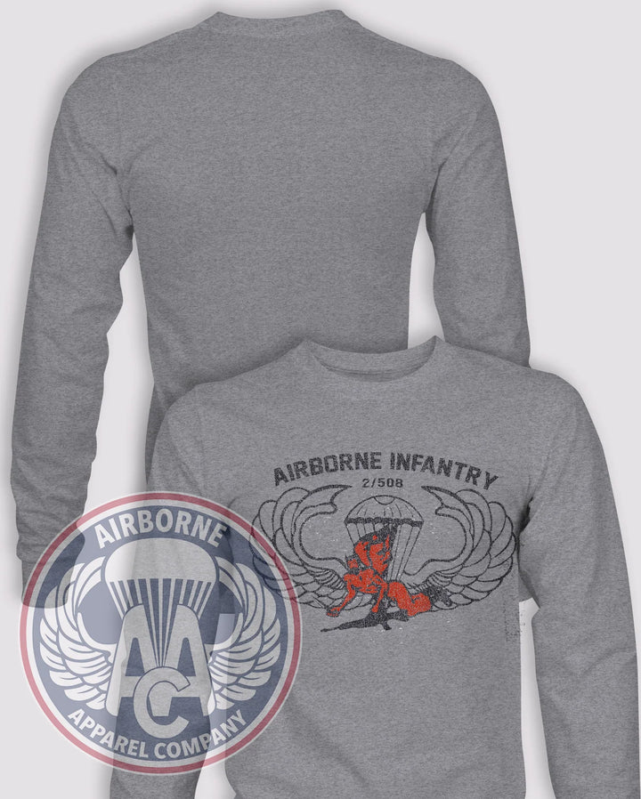 2-508 Vintage-Look 70s Reproduction Long-Sleeve T-Shirt, Heather Grey, front graphic and blank back; unprinted sleeves