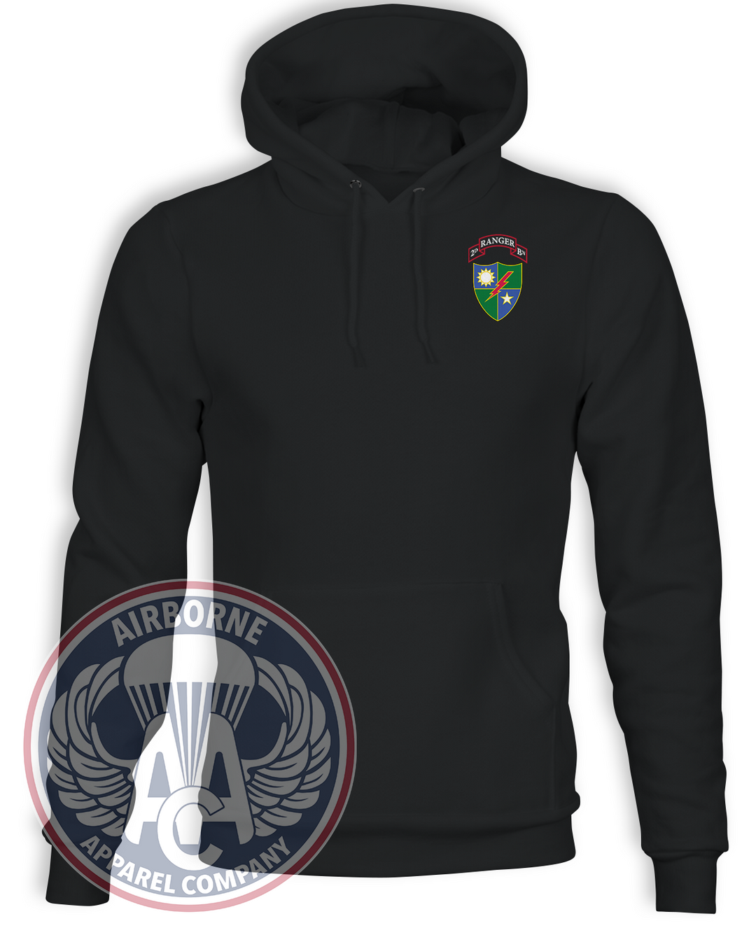 75th Ranger Regiment 2nd Battalion, scroll and crest, Black Champion hoodie