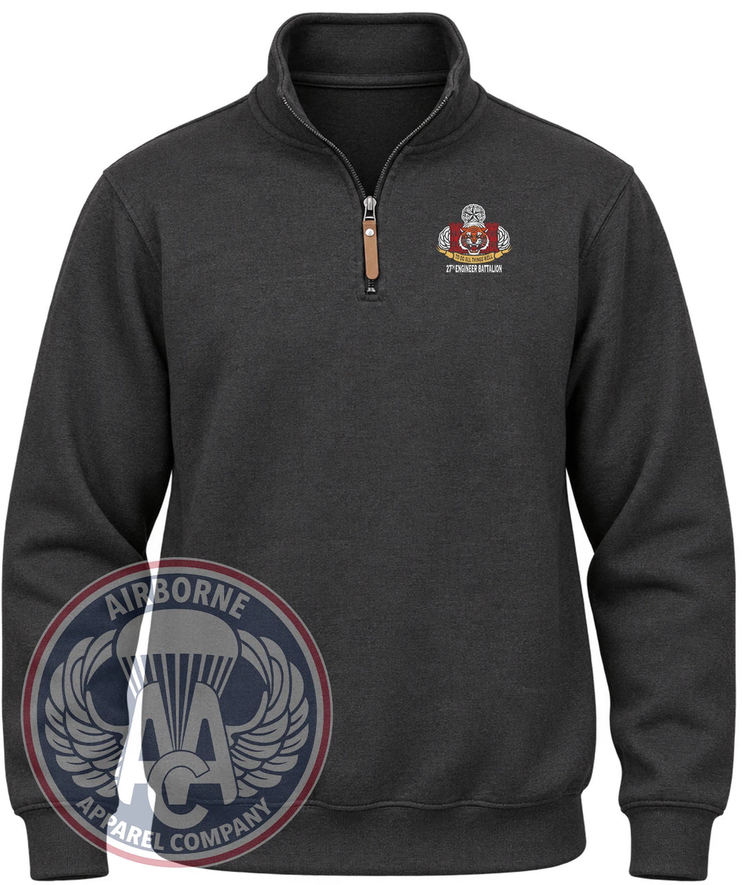27th Engineer Battalion Quarter-Zip Pullover in Black Heather