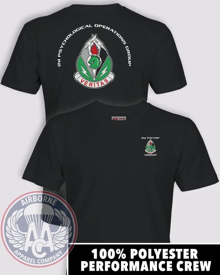 2nd Psychological Operations Group black performance T-shirt, front and back views
