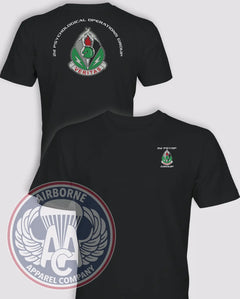2nd Psychological Operations Group black lightweight cotton T-shirt, front and back views
