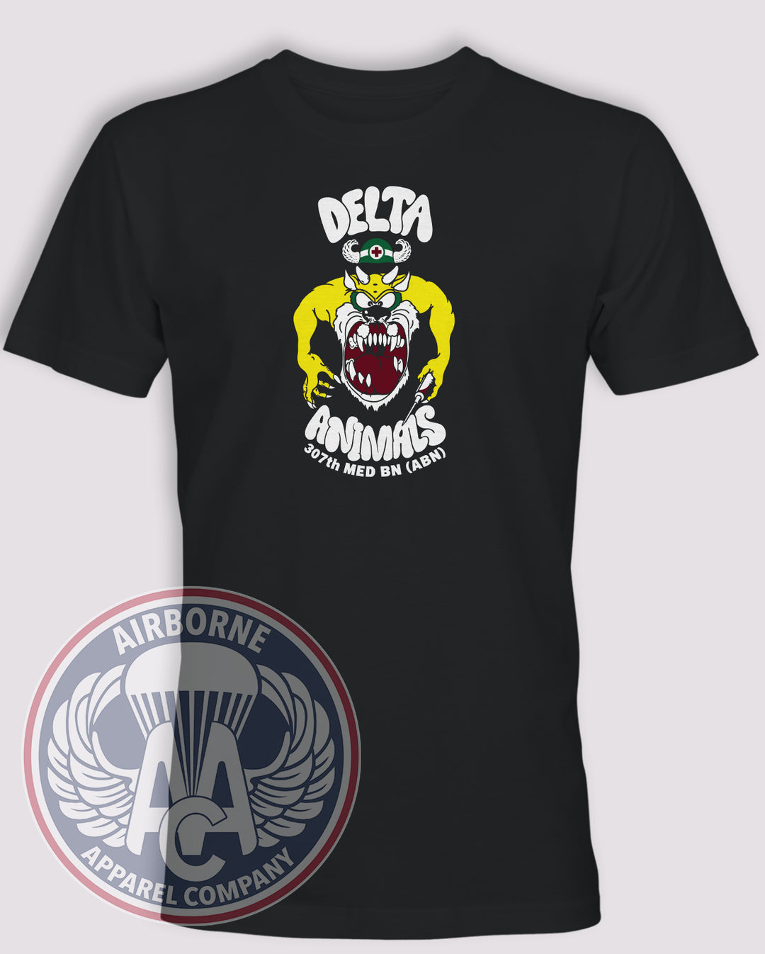 307th Medical Battalion Delta Animals 90s Throwback T-shirt in Black