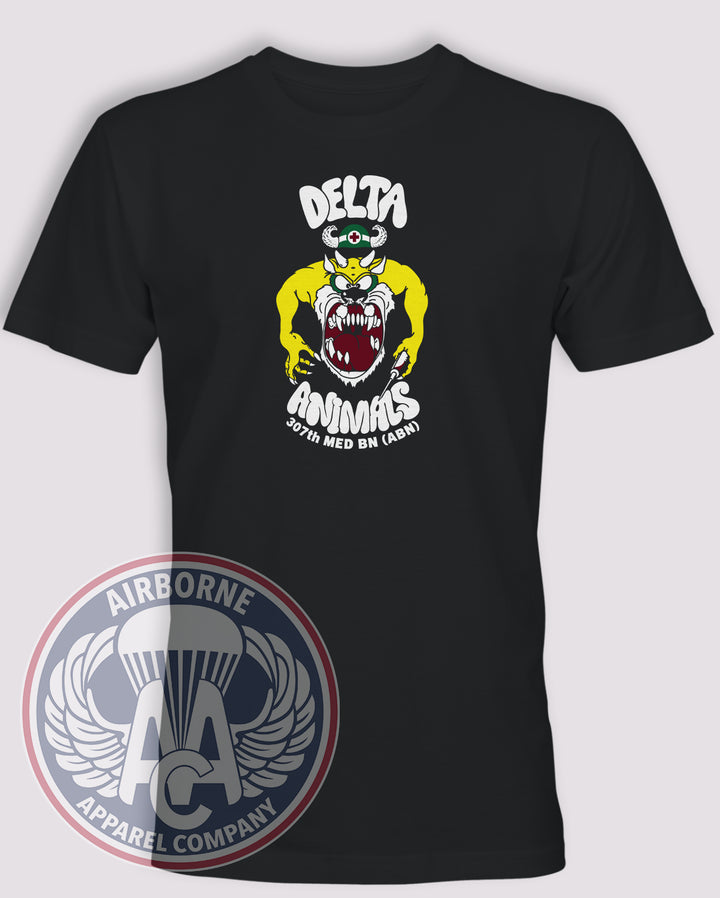 307th Medical Battalion Delta Animals 90s Throwback T-shirt in Black