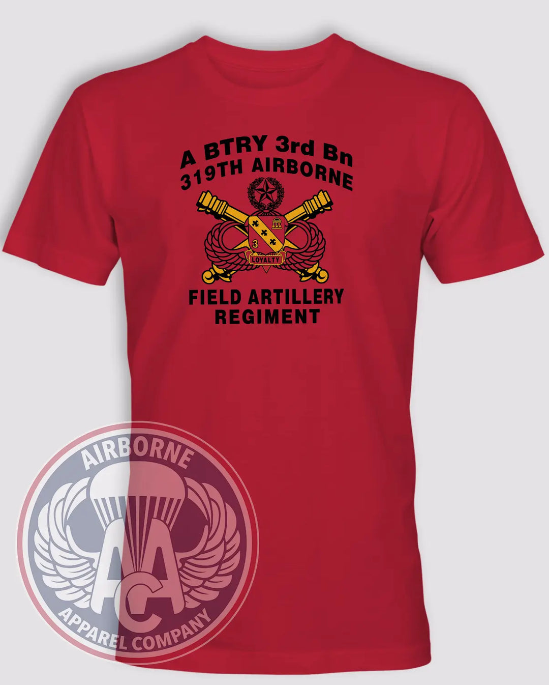 A Battery 3/319 AFAR red T-shirt replica, front view