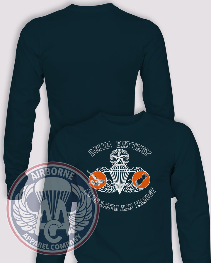 3-319th AFAR 80s Replica Long Sleeve T-shirt – Navy – 3319FAR-D-003; front print, blank back and sleeves