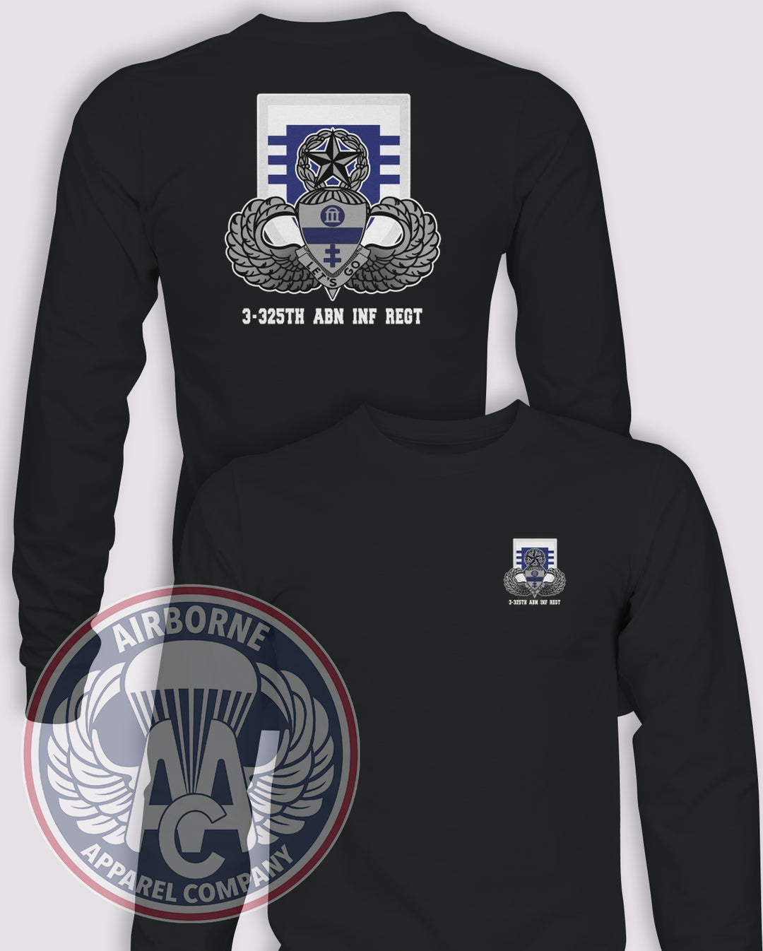3-325 Airborne Infantry Regiment Reproduction Long-Sleeve T-Shirt, Black, front and back views