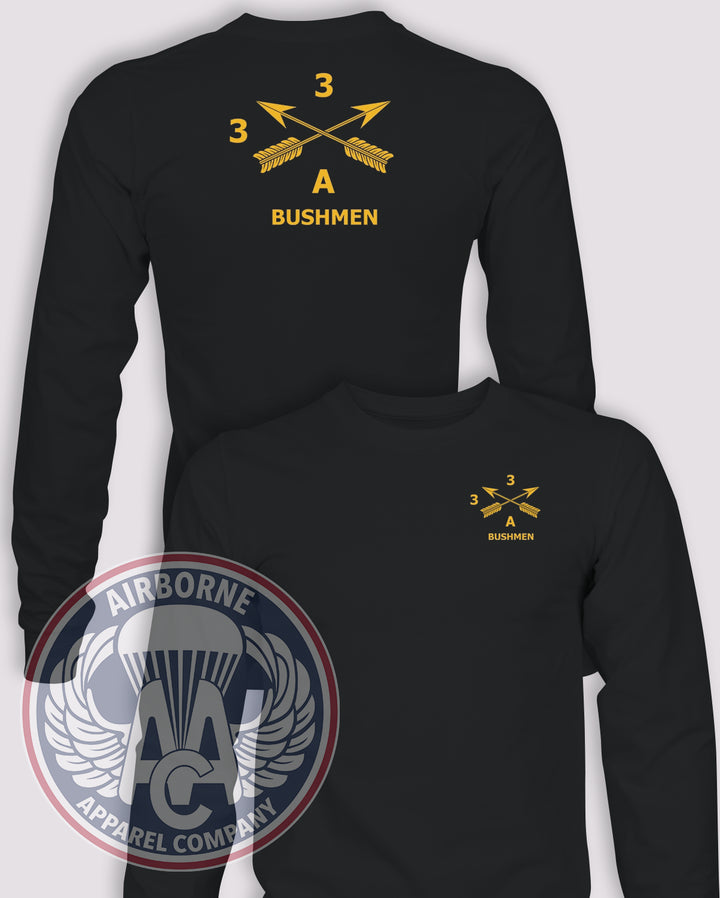 3-3rd Special Forces Group Guidon Long-Sleeve T-Shirt, Black, ALPHA, front and back views