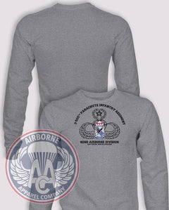 3-505th Classic Long-Sleeve T-Shirt, Heather Grey, front graphic and blank back; unprinted sleeves
