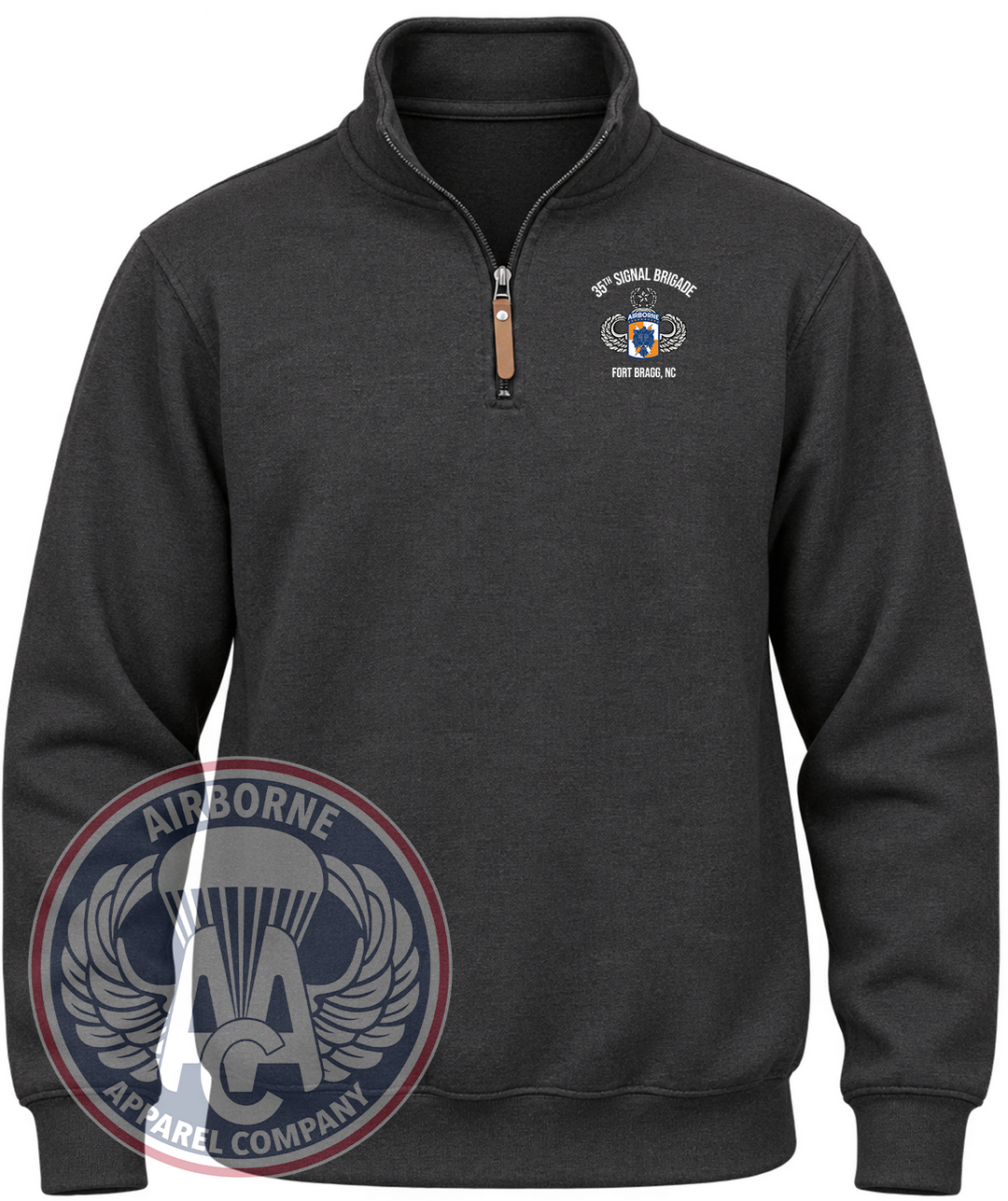 35th Signal Brigade Quarter-Zip Pullover in Black Heather