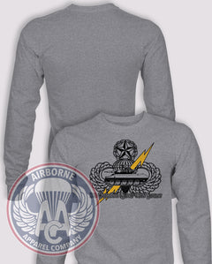 3/73 ARMOR 90s Reproduction Long Sleeve T-shirt – Heather Grey – 373AR-001HG; front print, blank back and sleeves