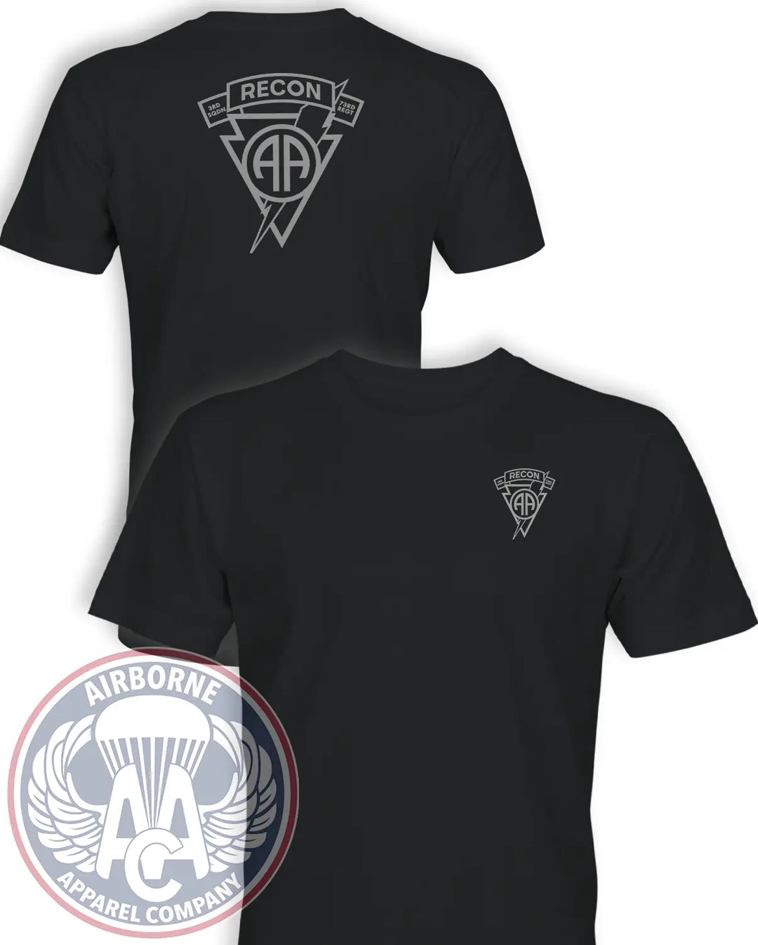 3rd Squadron 73rd Cavalry Regiment Recon T-shirt in Black, front and back