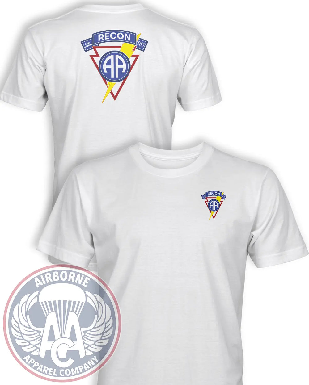 3rd Squadron 73rd Cavalry Regiment Recon T-shirt in White, front and back