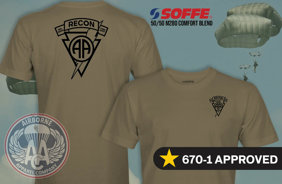 3rd Squadron 73rd Cavalry Regiment Recon 670-1 Coyote Brown T-shirt, front and back