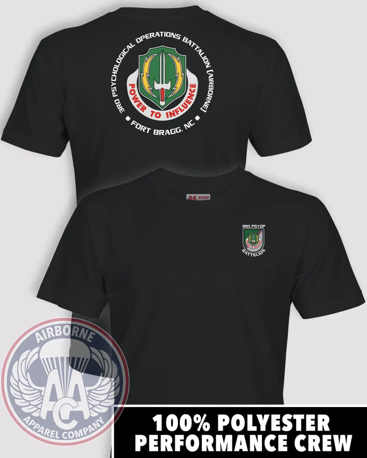 3rd Psychological Operations Battalion (Airborne) black performance T-shirt, front and back views