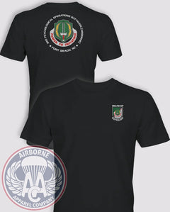 3rd Psychological Operations Battalion (Airborne) black lightweight cotton T-shirt, front and back views