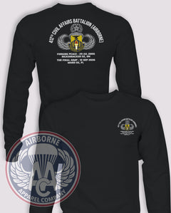 412th Civil Affairs BN Final Jump Long-Sleeve T-Shirt, Black, front and back views
