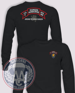 F CO 425th Infantry "Around the World Unseen" Long-Sleeve T-Shirt, Black, front and back views