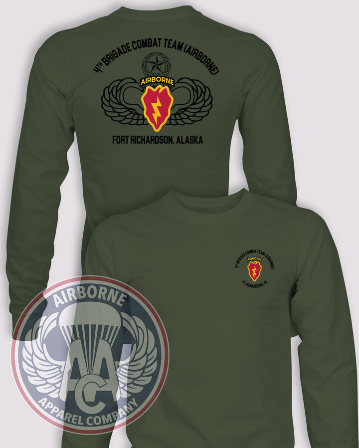 4th Brigade Combat Team (Airborne), 25th Infantry Division OD Green long-sleeve T-shirt, front and back views